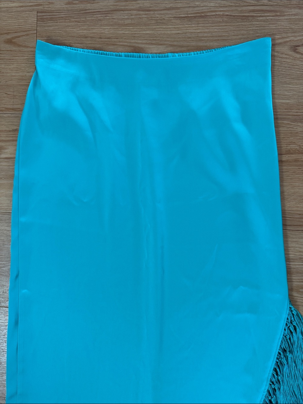 Rachel Zoe Turquoise Asymmetrical Fringe Midi Skirt with Side Slit Size Medium - Picture 3 of 8